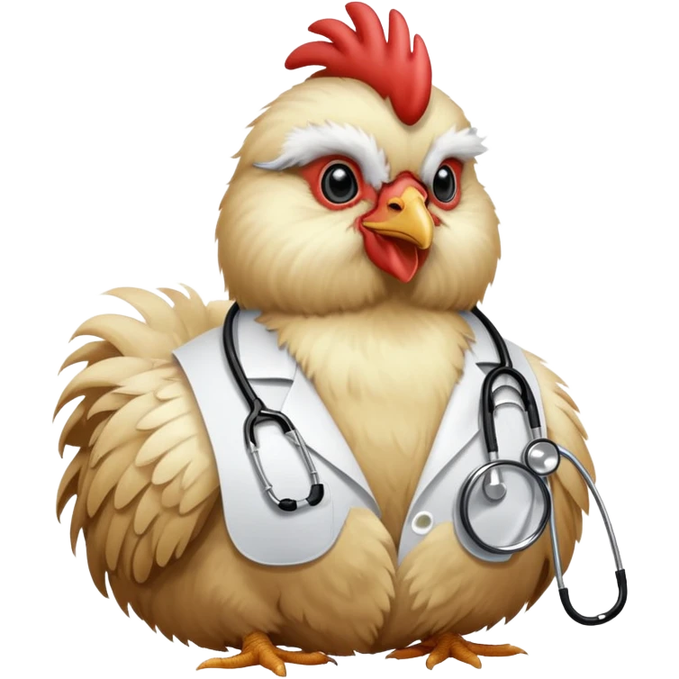 A fluffy-headed Silkie Bantam chicken wearing a doctor's stethoscope.  emoji