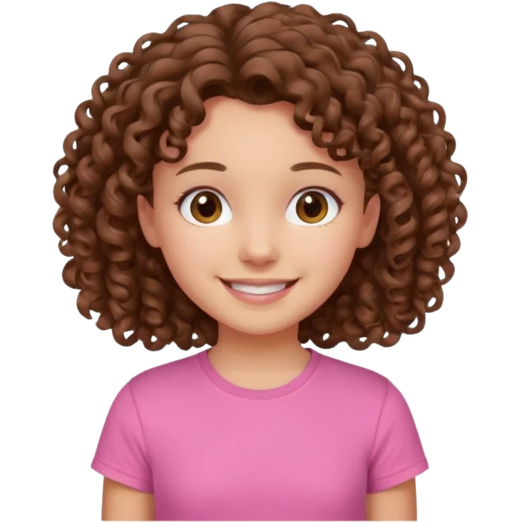 Young girl with curly hair and a pink T-shirt, looking happy  emoji