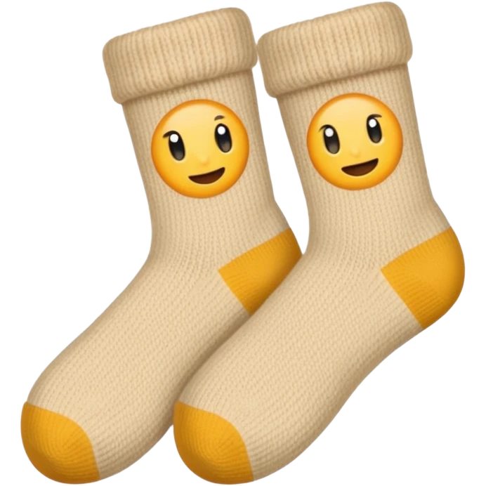 Two beige knitted cozy socks emoji