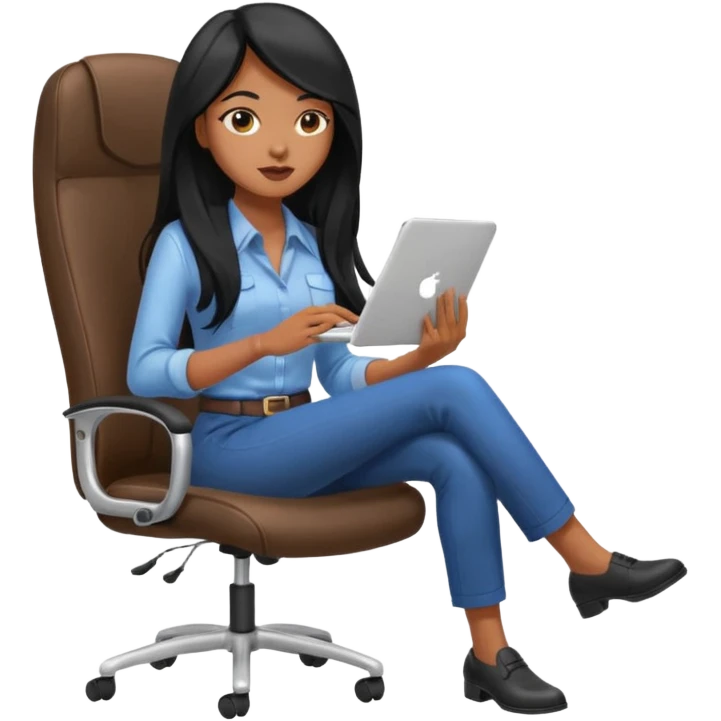 Woman from the Back of head with long hair sitting on an office chair googling emoji