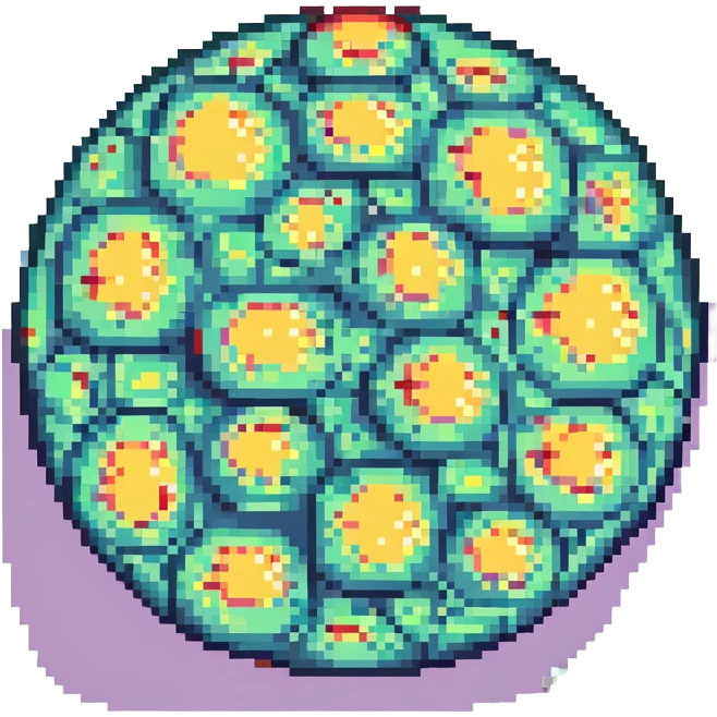 belly with fat accumulation, pixel art style, adipocytes represented as colored pixels, retro atmosphere emoji