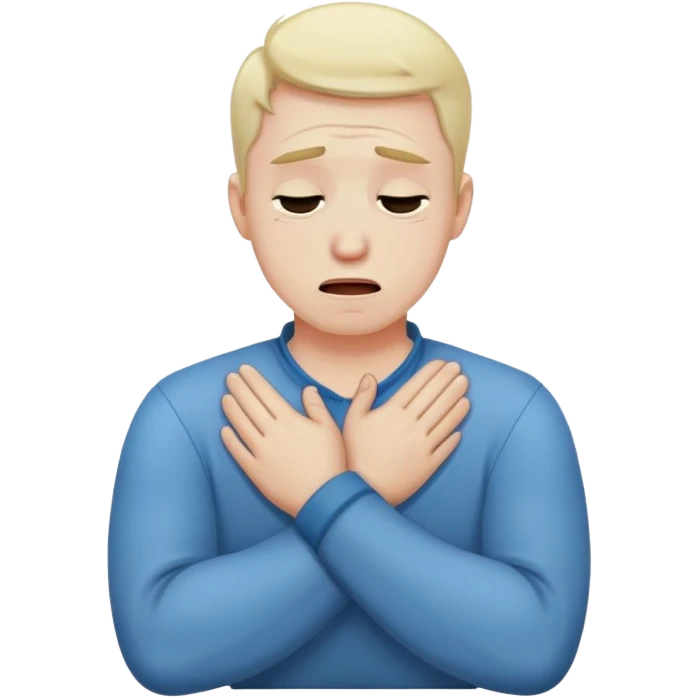 Man crying crossed hands over neck emoji