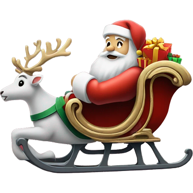 Santa's sleigh side profile with presents in the back and santa sat down holding the reigns  emoji