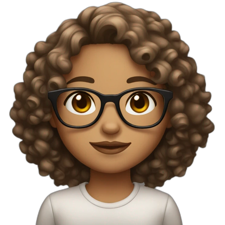 Cute light brown skin girl with curly dark hair and glasses emoji