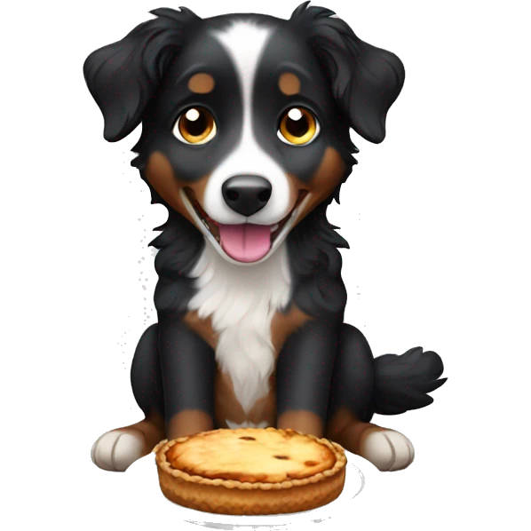 Small black australian shepherd dog eating pie  emoji