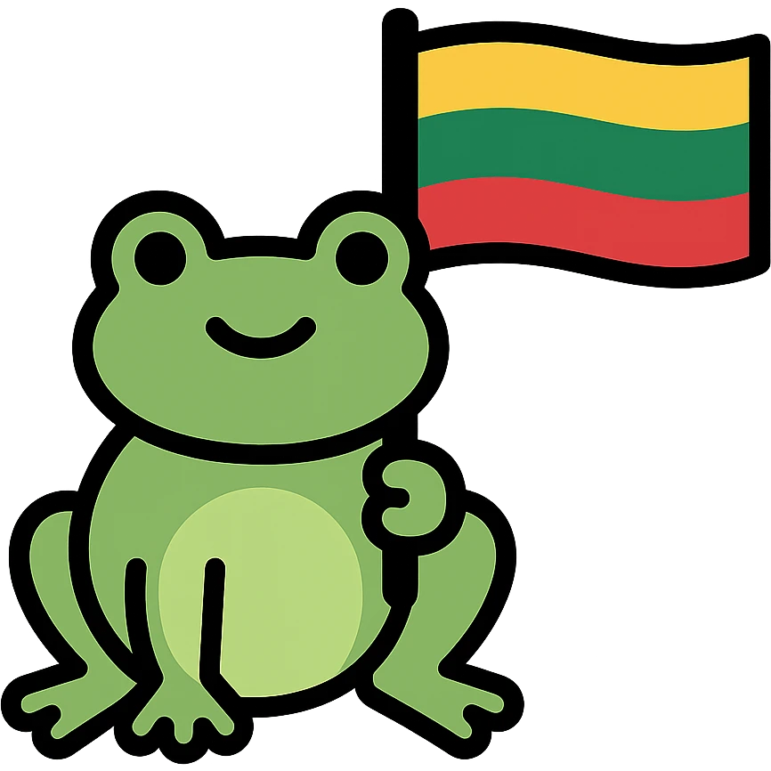 color outline icon of a frog holding a Lithuanian flag emoji