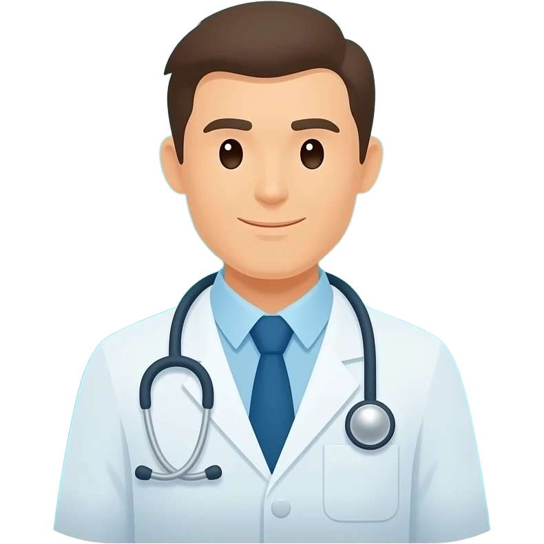 Minimalist flat design icon of a doctor wearing a medical coat and stethoscope, clean and modern vector style, soft gradient (blue and green), professional appearance, no text, transparent background emoji