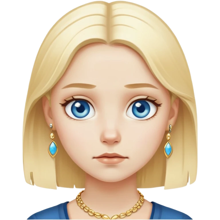 Blonde girl with blue eyes, white skincolor and skandinavian look with gold jewelry . Bored face emoji