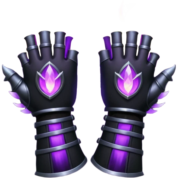A Discord emoji of a pair of black armored gauntlets holding a flickering violet flame. The hands are positioned as if offering a gift. Dark gothic fantasy, glowing magical effects, high contrast, 2D vector style, white background. emoji
