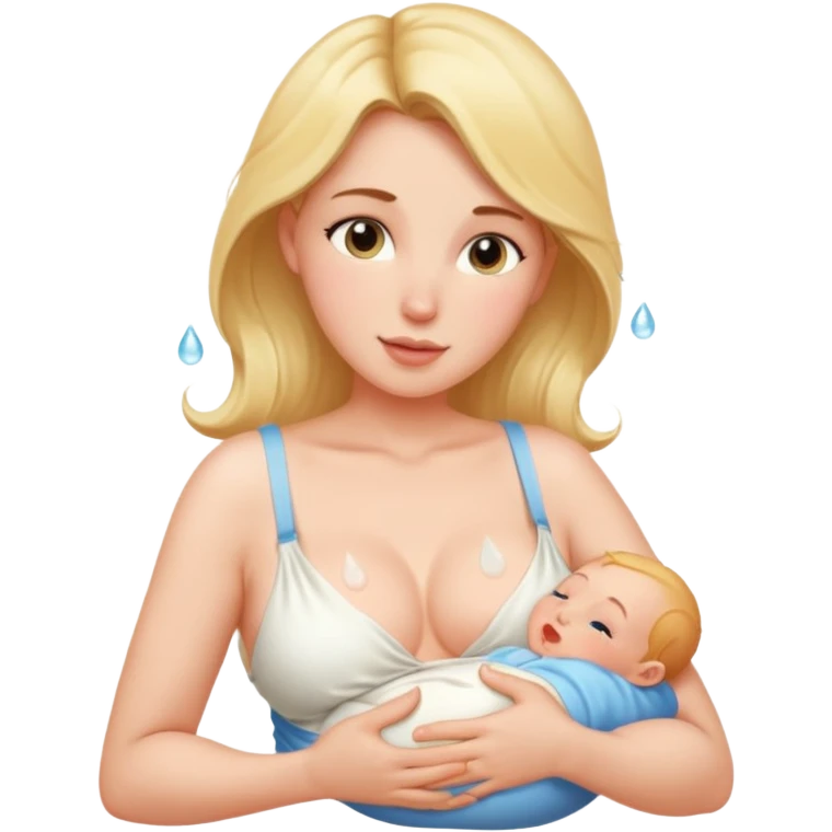 Mother breastfeeding beautiful breast big natural milk droplets on the nipple emoji