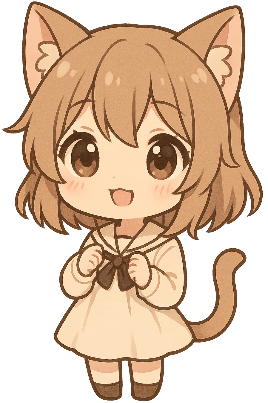 anime catgirl, chibi style, oversized head, big eyes, cat ears, simple background, adorable expression emoji