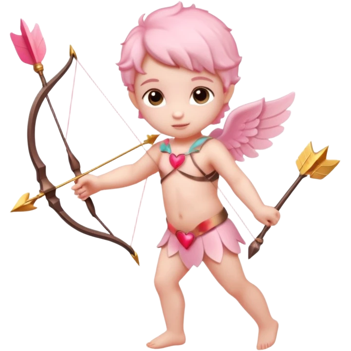 A small, delicate cupid figure or just a bow and arrow in soft pink shades, with the arrowhead shaped like a heart, glowing faintly, aiming forward  emoji