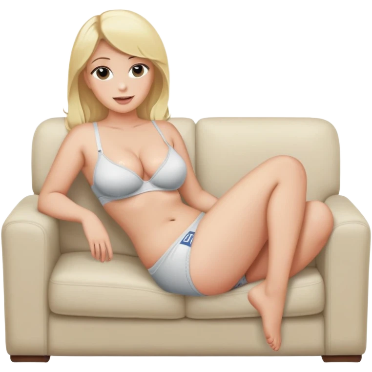fullbody realistic busty blonde topless buxom in undies sitting on couch in comfy
missionary legs up sfw emoji