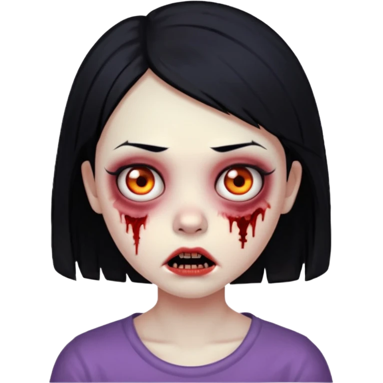 girl, zombie, black hair short , creepy expression  emoji