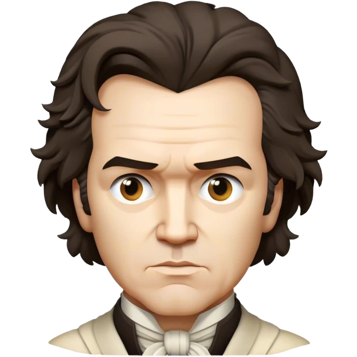 Cinematic Realistic Beethoven Pop Culture Emoji, featuring an evocative portrayal of the legendary composer rendered with delicate textures and emotive lighting. emoji