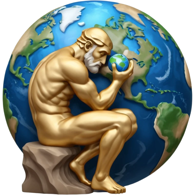 rodins sculpture the thinker but with a planet earth in its hand in a cartoon art style emoji