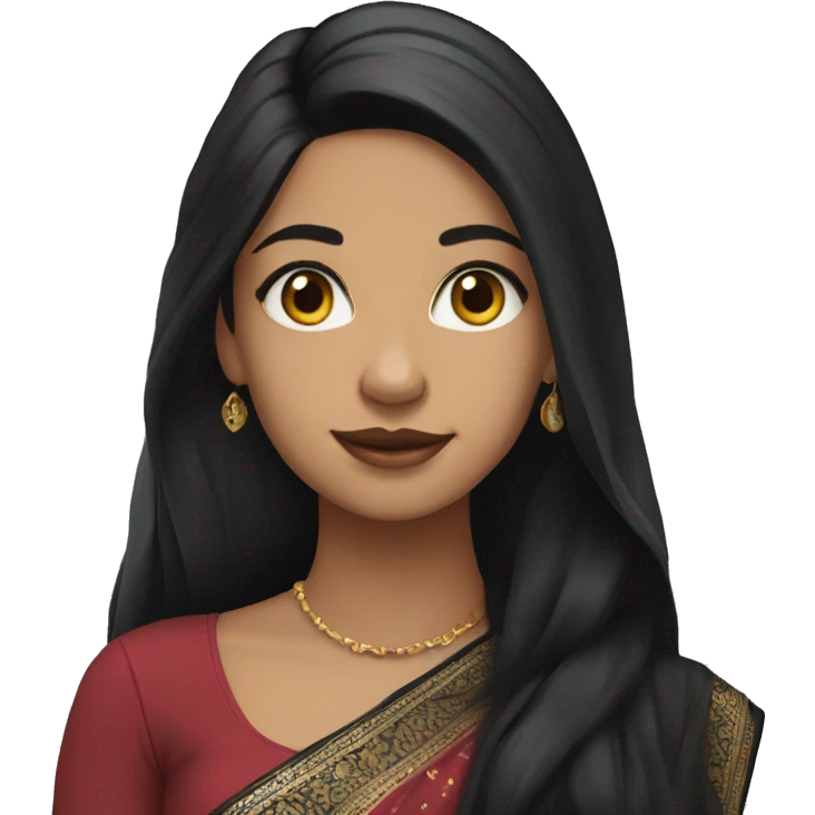 Light skin long black hair girl wearing black saree emoji