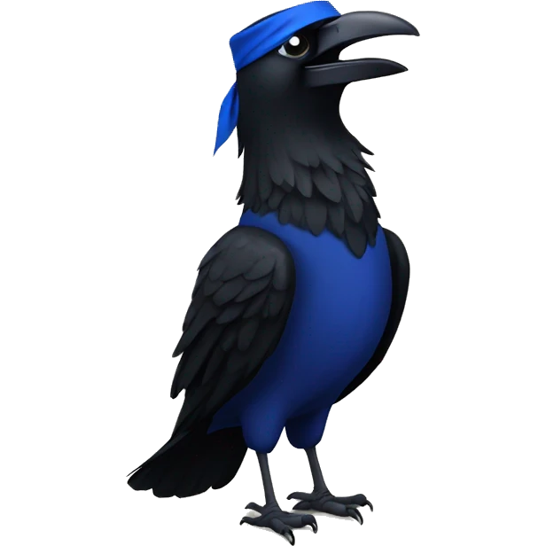 A raven wearing a blue neck cravat emoji