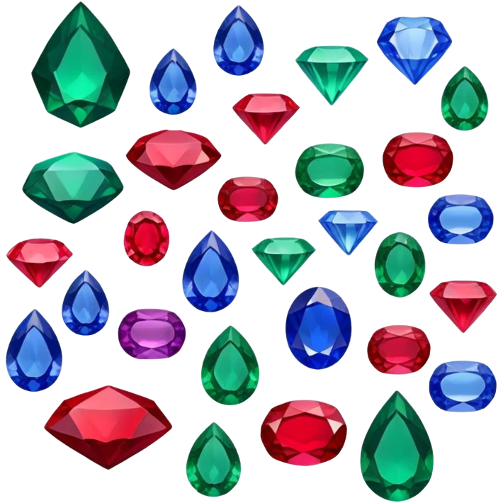 colorful gems with faces, each gem a different shape and color, grouped together emoji