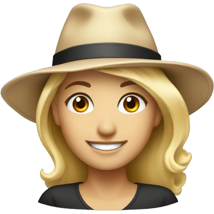 smiling blonde portrait with hat emoji