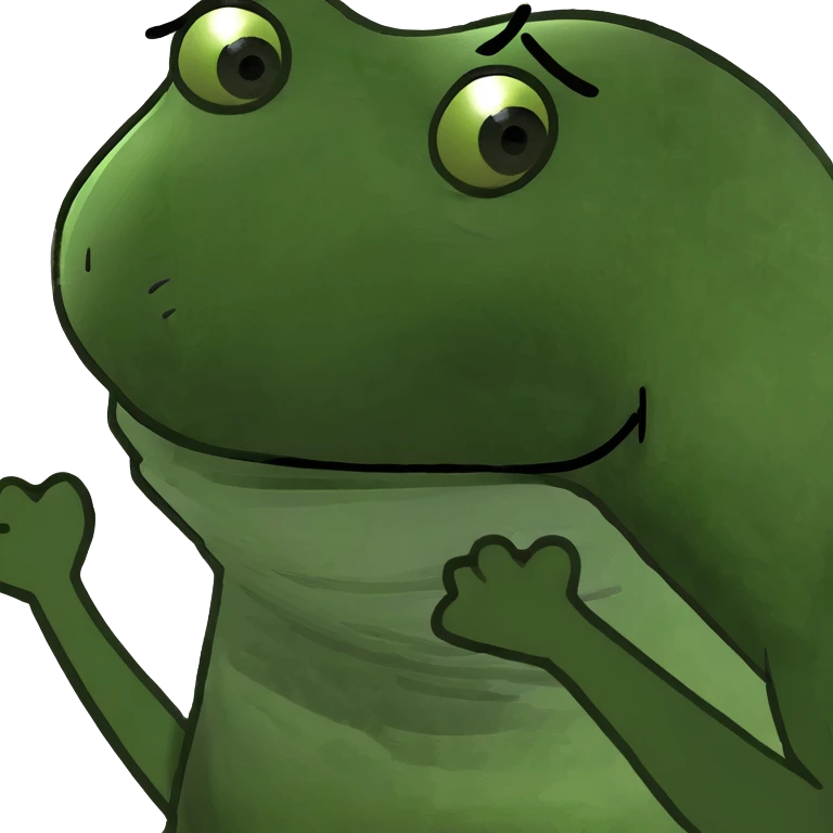 Funny mutant frog with extra limbs making a goofy face emoji
