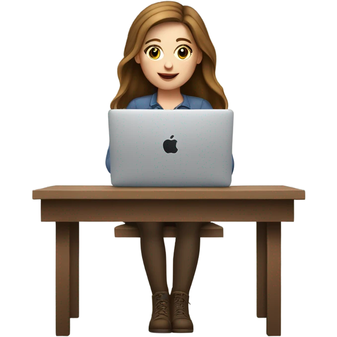 white girl brown hair macbokk in front of her emoji