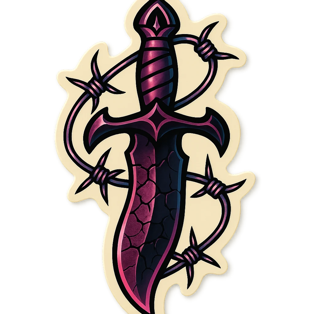 gothic knife, black and pink, with barbed wire and cracked stone texture emoji