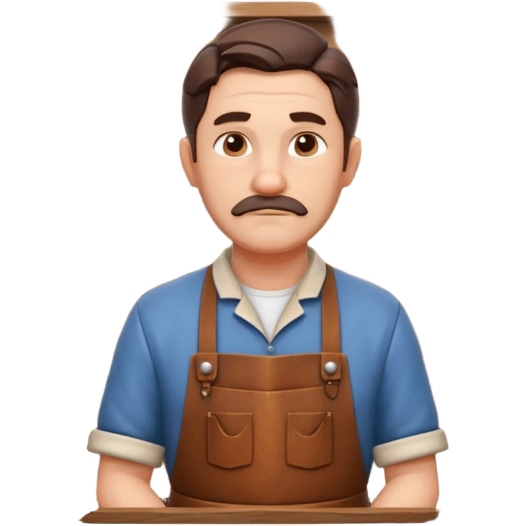 master woodcraft carpenter portrait, head and shoulders only, leather apron collar, carved wood patterns visible, thoughtful focused look, artisan vibe, 3D cartoon, mobile game icon style, clean background, no text, no watermark
 emoji