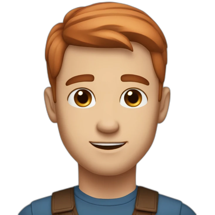 handsome man square face big cheekbones sharp jaw blue eyes neat copper hair emoji