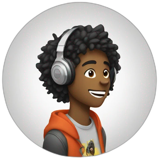 Teen listen to music with wolfhair emoji