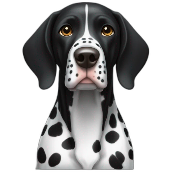 black german shorthair pointer, long snout, full black head, without white on the head, with white hair on the snout, black and white spotted body emoji
