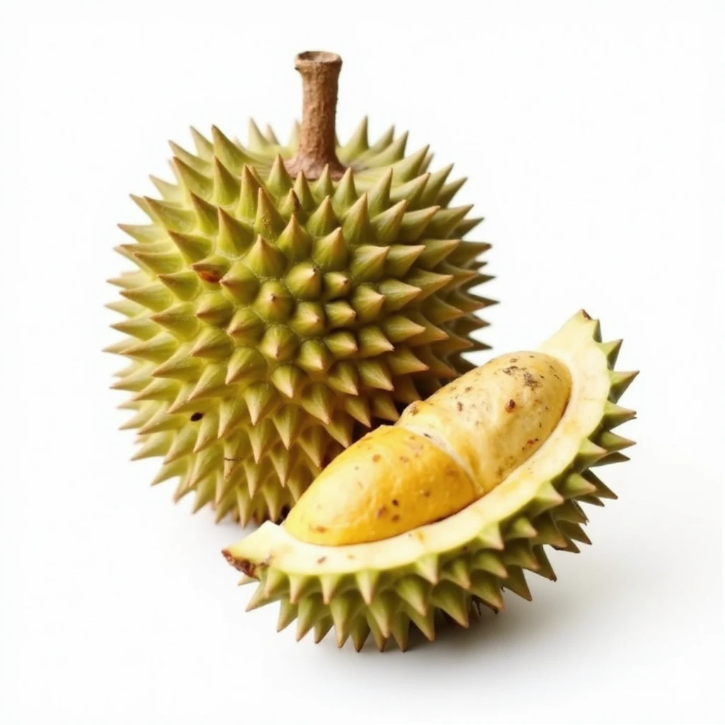 whole durian fruit, detailed, realistic, isolated on white background emoji