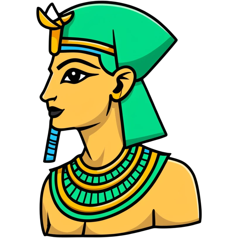 Strict ancient Egyptian style facial expression profile, hieroglyphic flat design, only white and deep green, rigid angular lines, no curves emoji