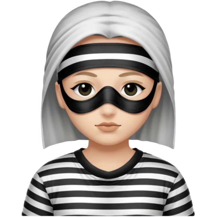 Thief with black eye type mask and black and white striped prison clothes emoji