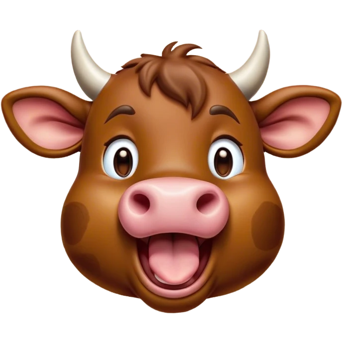 Cinematic Cute Yawning Brown Cow Portrait Emoji, Head tilted slightly with a dramatic, wide-open yawn, showcasing a smooth, rich brown hide with a subtle shine, floppy ears slightly drooping, round brown eyes barely open in drowsy contentment, Simplified yet irresistibly adorable features, highly detailed, glowing with a soft, cozy glow, high shine, relaxed yet expressive, stylized with a touch of pastoral whimsy, bright and endearing, soft glowing outline, capturing the essence of a sleepy yet affectionate cow, so drowsy it feels like it could amble right out of the screen and curl up for a nap! emoji