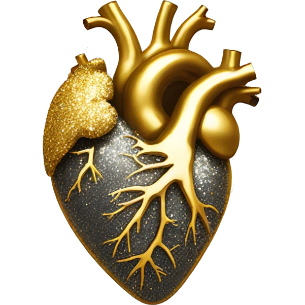 human heart of gold, glitter gold with gold glitter veins emoji