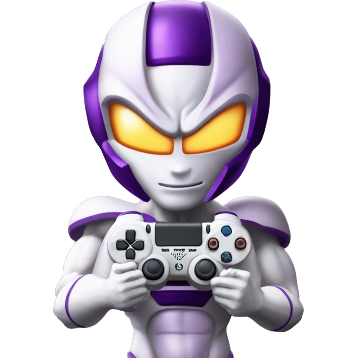 Purple Frieza holding a ps5 controller, iOS style emoji  emoji