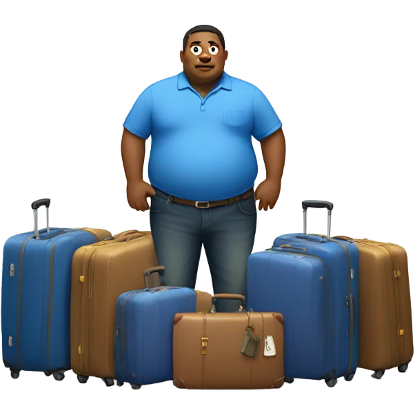 Fat guy in blue shirt with suitcases  emoji