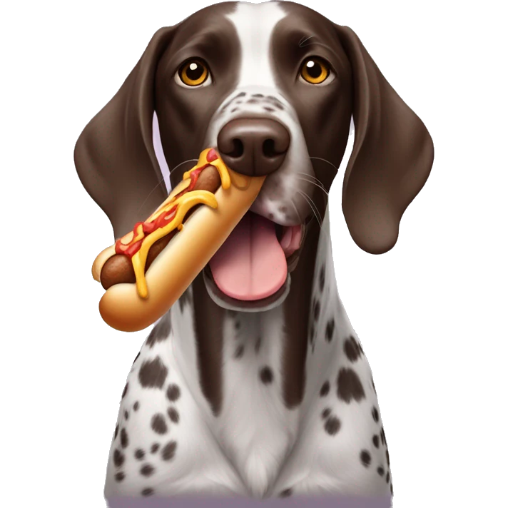 German pointer dog eating a hotdog emoji