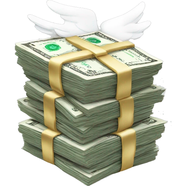 a stack of money with white wings emoji