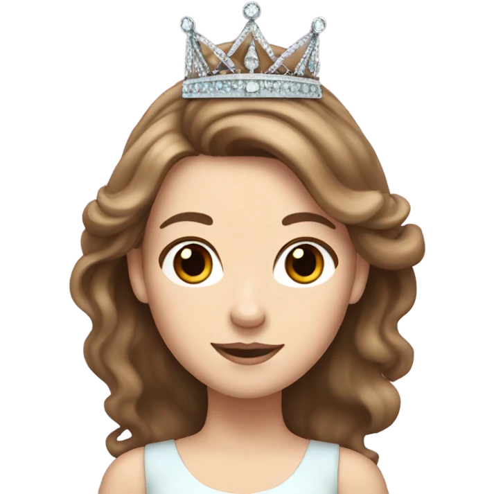 White girl with brown hair and princess tiara emoji