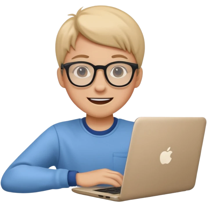 student using a laptop for online study, cheerful expression emoji emoji