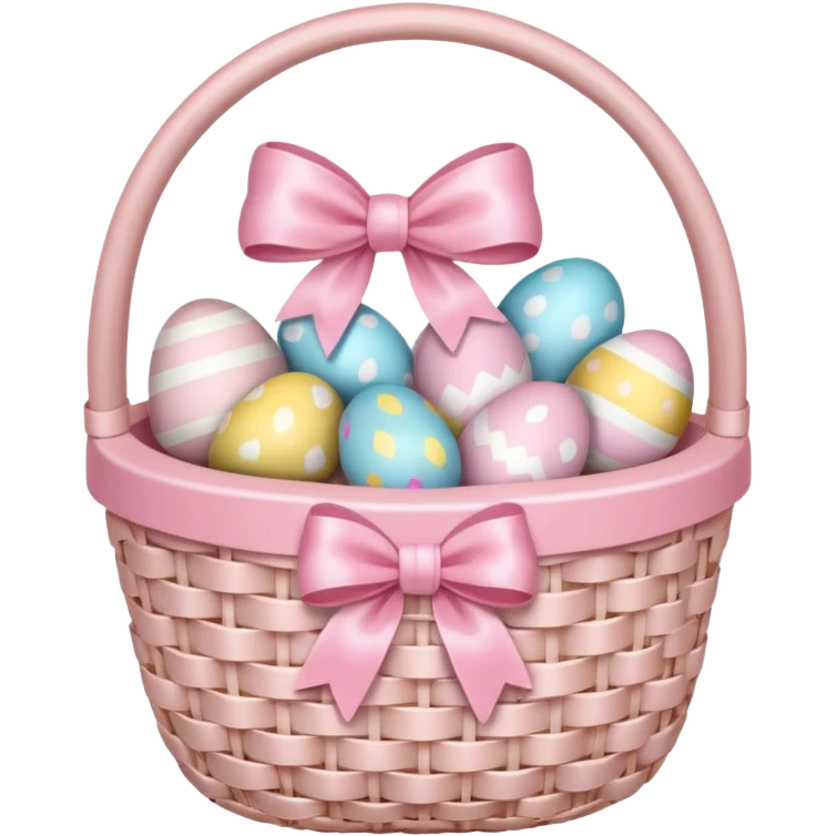 white basket with a light pink bow and full of light pink easter eggs  emoji