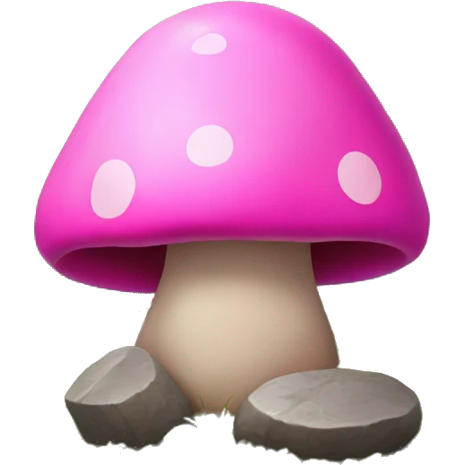 Pink little mushroom man growing between two round rocks emoji
