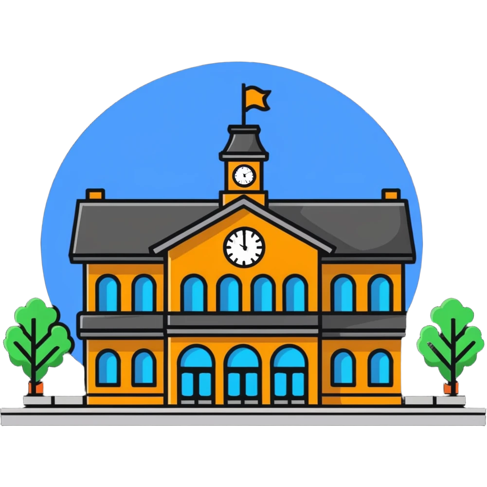 train station building with platforms and clock emoji