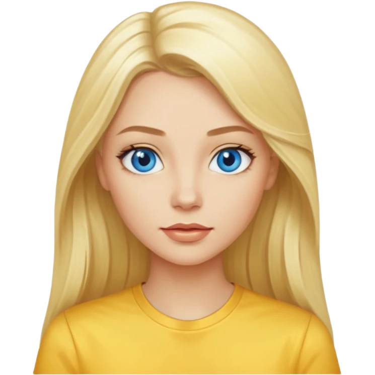 blonde woman long hair blue eyes yellow shirt shiny lips emoji