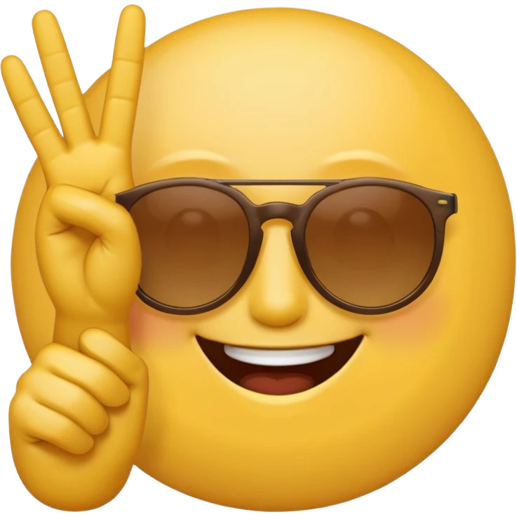 the yellow circle wearing sun glasses emoji holding up a peace sign emoji
