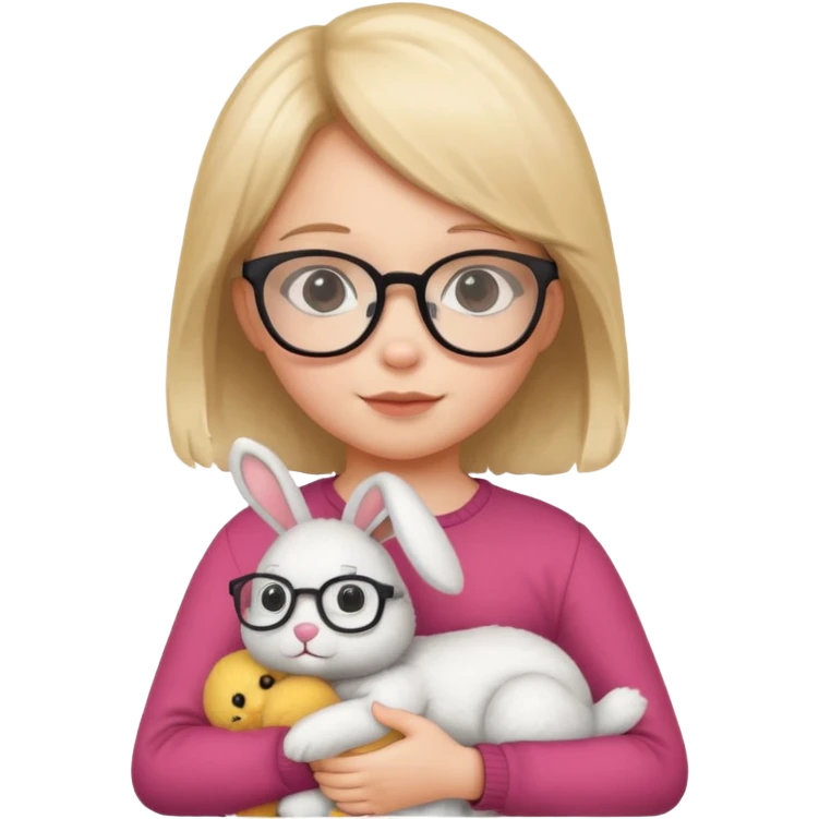 Girl kid with glasses → holding a toy rabbit emoji