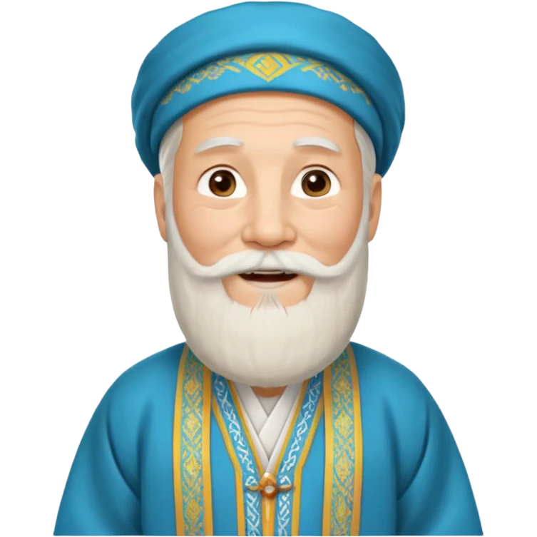 создай эмодзи дедушки который улыбается с белой бородой в традиционном казахском чапане. эмодзи должна показать дедушку повернутого в право от него на 45 градусов и иллюстрировать дедушку по пояс, без ног. emoji