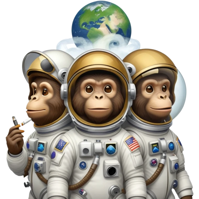 multiple apes traveling in space, smoking weed emoji